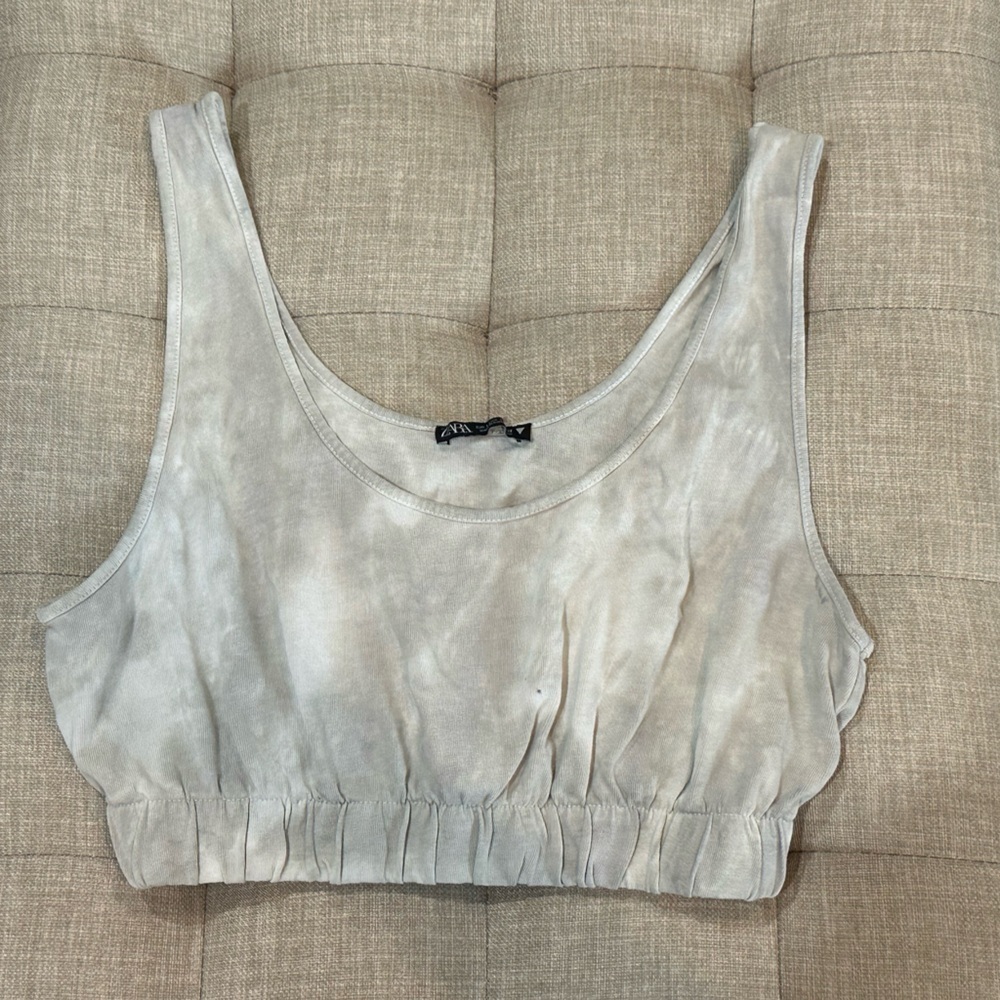 Zara Tie-Dyed Knit Cropped Tank Top - Light Gray - Size Large - EUC - Picture 2 of 7
